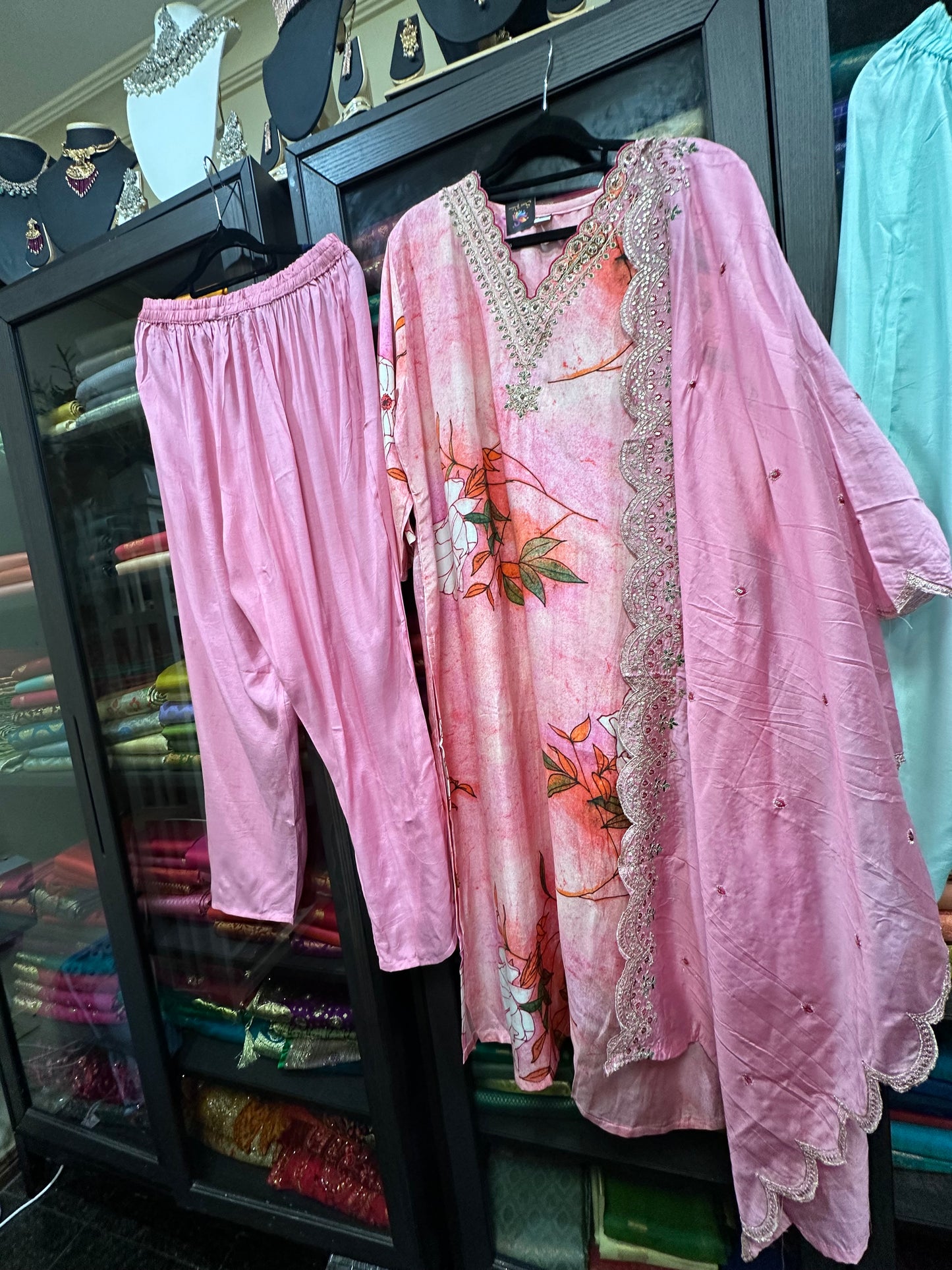 48” 4XL Indian Ladies Outfit Pink Salwar Kameez Suit SS3
