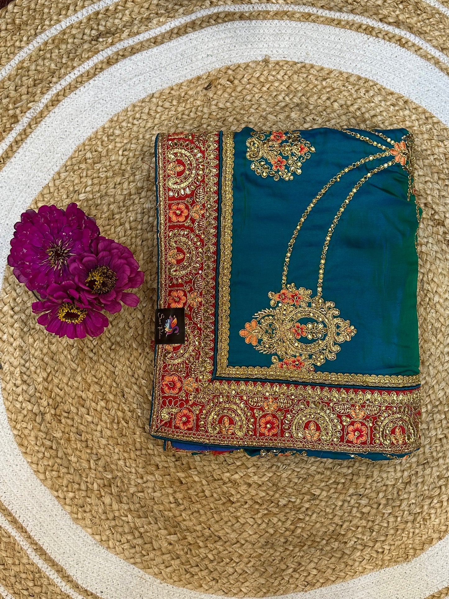 Peacock Blue Green Fancy Party wear Sari Indian Saree S40