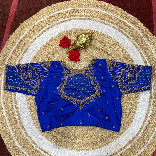 38” M Size 8 Aari Worked Sari Blouse Indian Saree Top Royal Blue B319