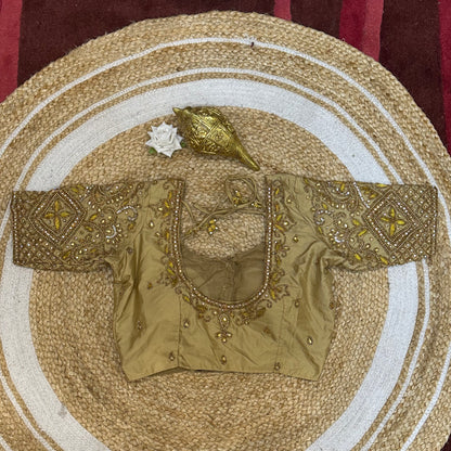 32” XS Size 6 Aari Worked Sari Blouse Indian Saree Top Light Gold B241