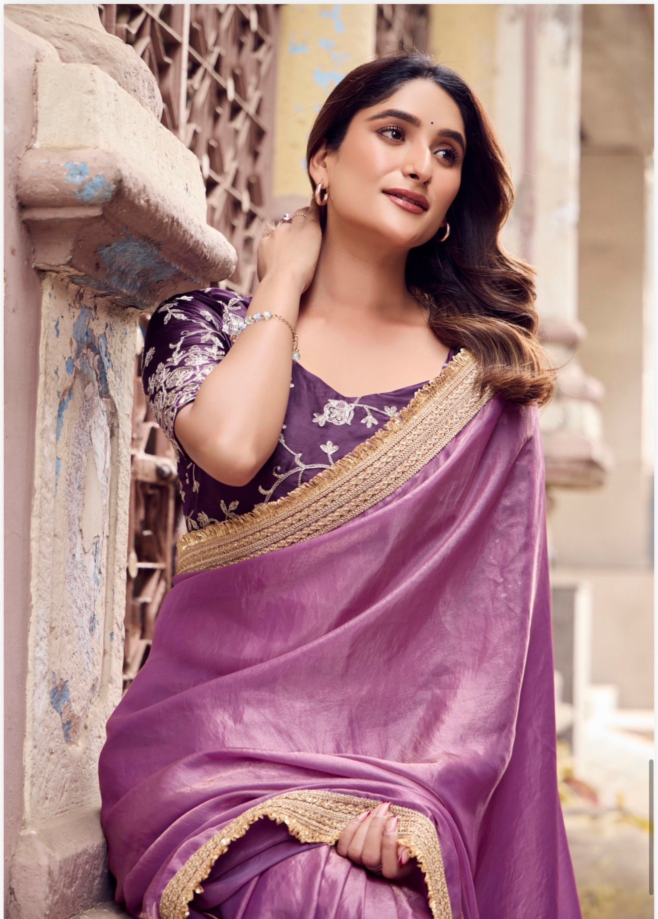 Indian Fancy Party wear Saree Fendi Silk Bollywood Plain Dual Tone Sari S148
