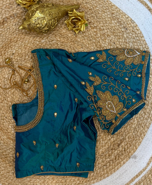 42” XL Size 12 size Aari Worked Sari Blouse Indian Saree Top Blue B153