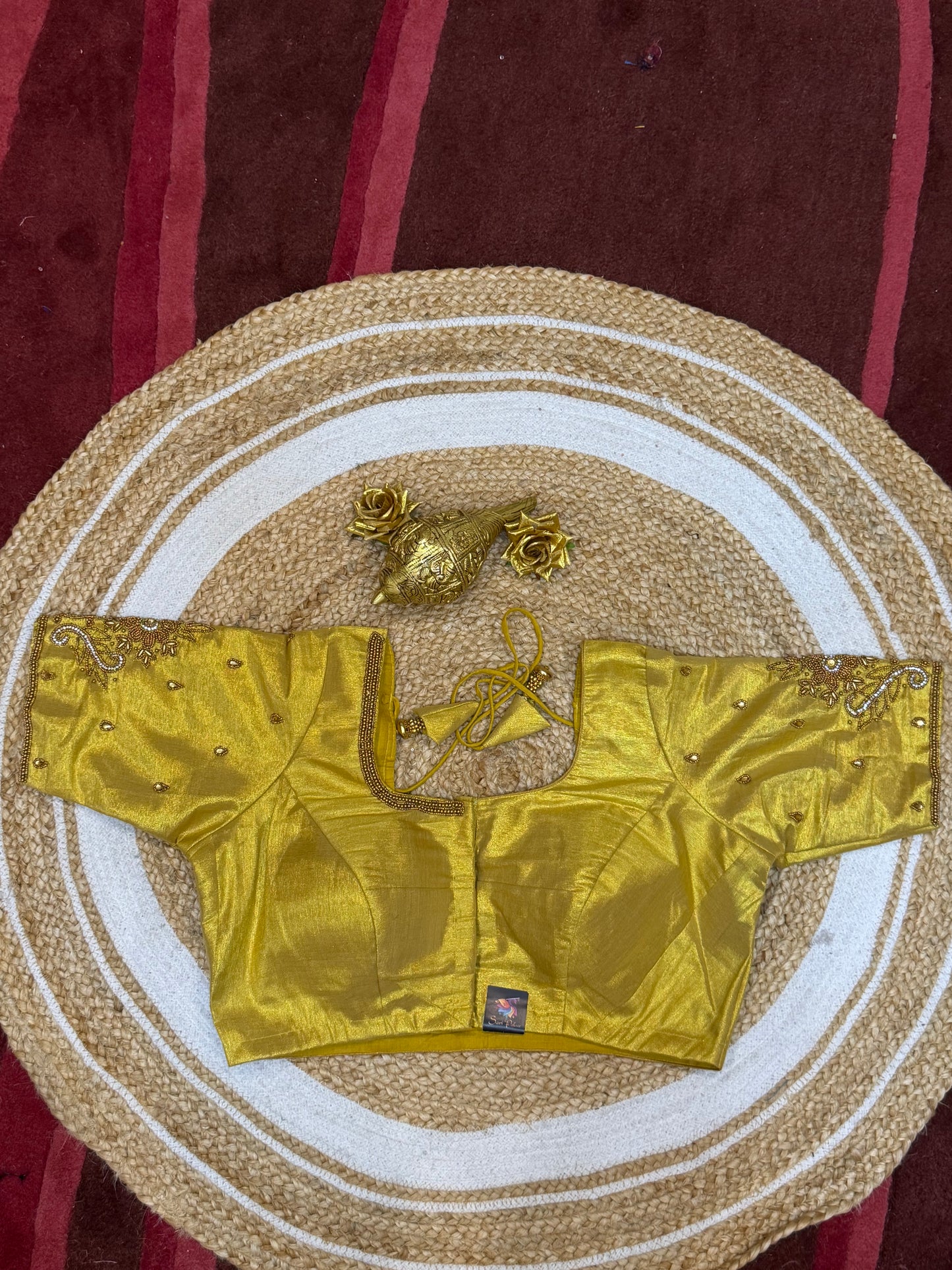 42” XL Size 12 size Aari Worked Sari Blouse Indian Saree Top Gold B151