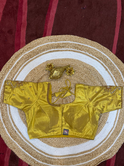 42” XL Size 12 size Aari Worked Sari Blouse Indian Saree Top Gold B151