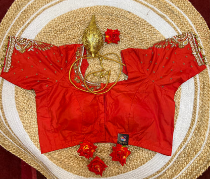 40” Bridal Aari hand Worked Sari Blouse Indian Top Choli Silk Red B36