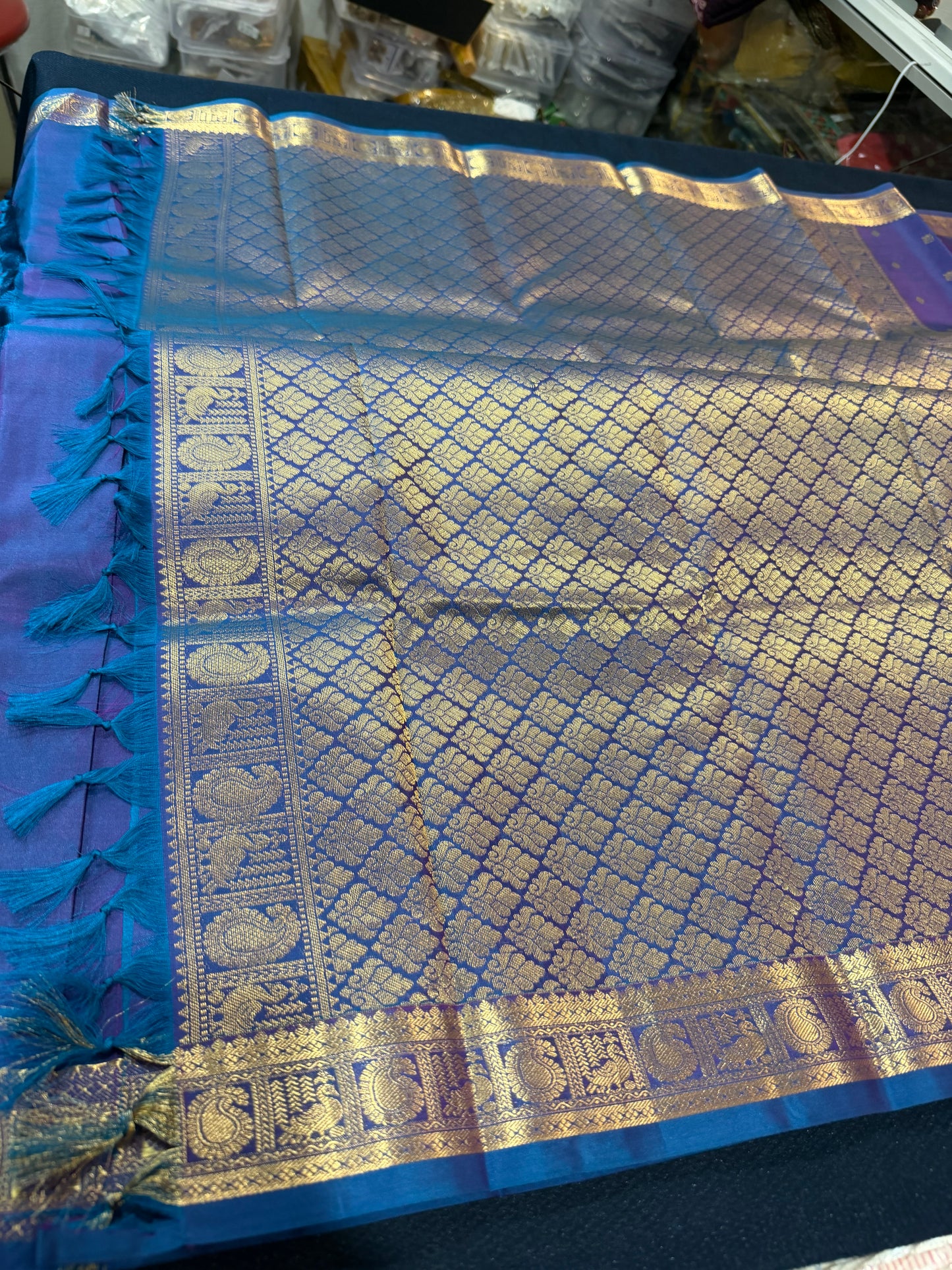 Bridal Blue Kanchipuram Pure Silk Saree Kanjivaram Sari SPK463