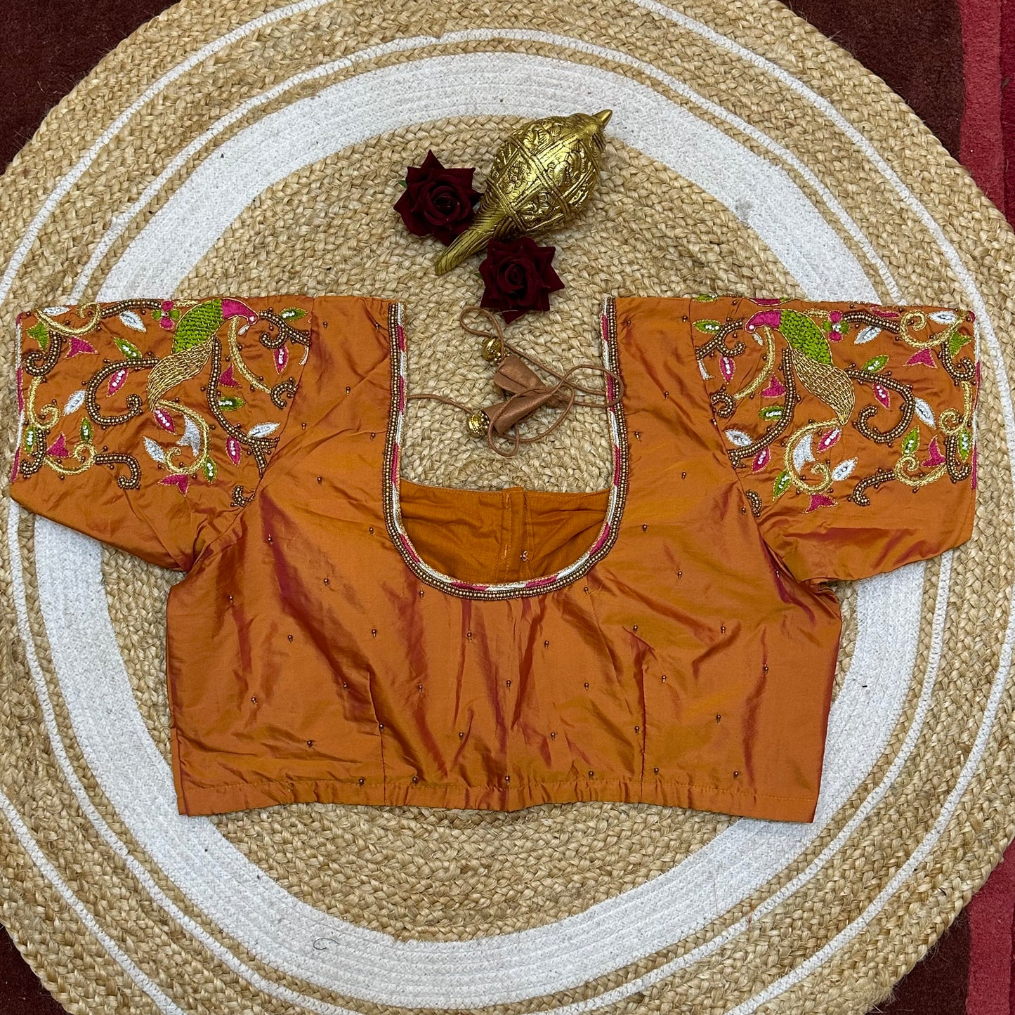 44” XXL Size 12 size Aari Worked Sari Blouse Indian Saree Top Orange B267