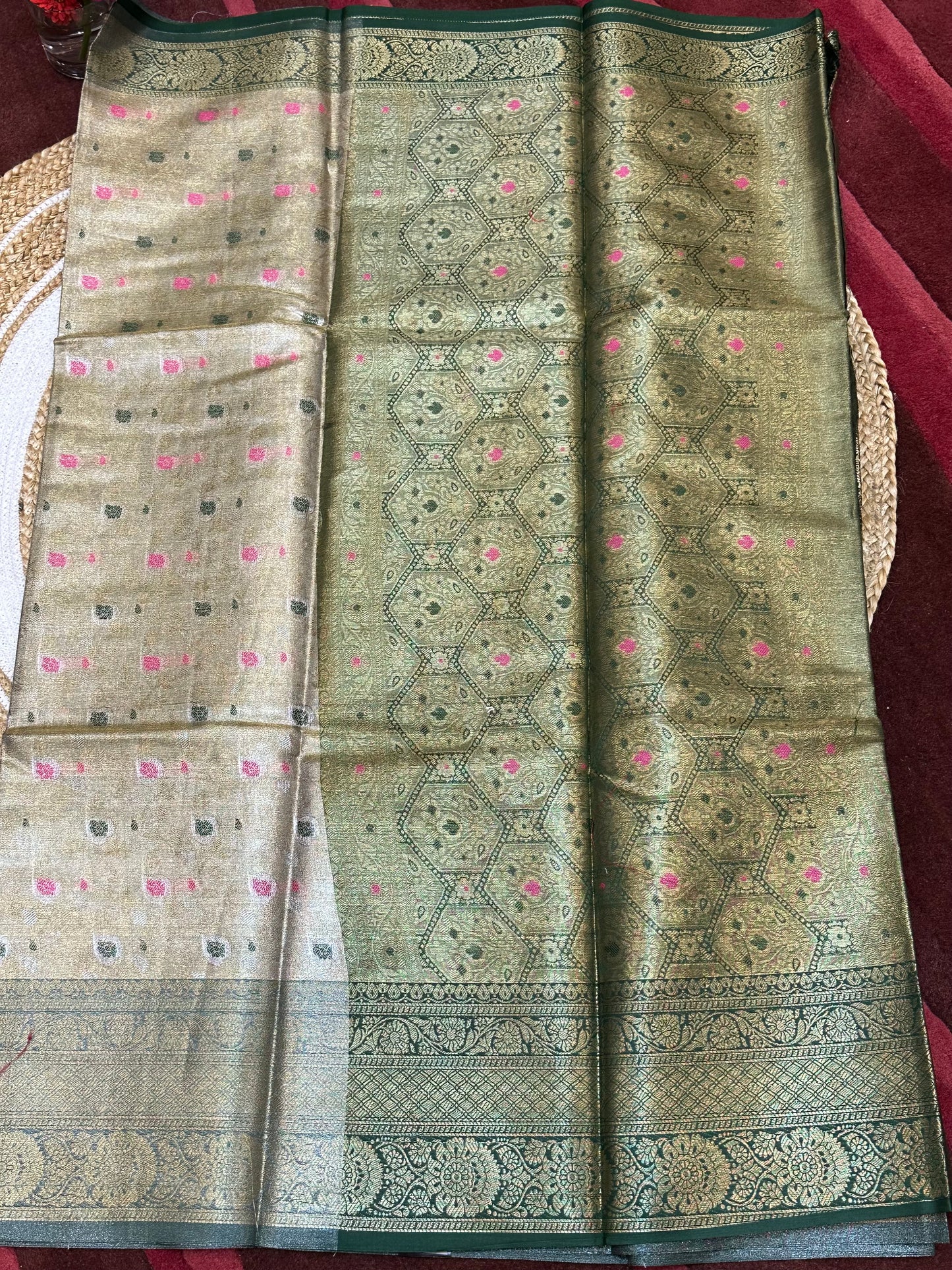 Tissue Silk brocade Sari Indian Fancy Saree Blue & Golden S18