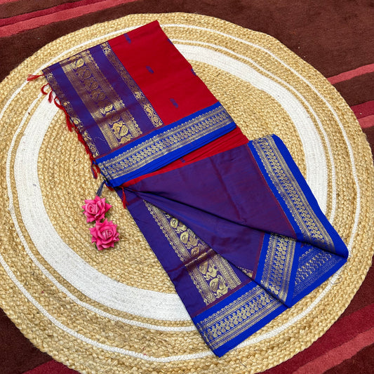 Red & Blue Kalyani Silk Cotton Traditional Sari South Indian Saree S140