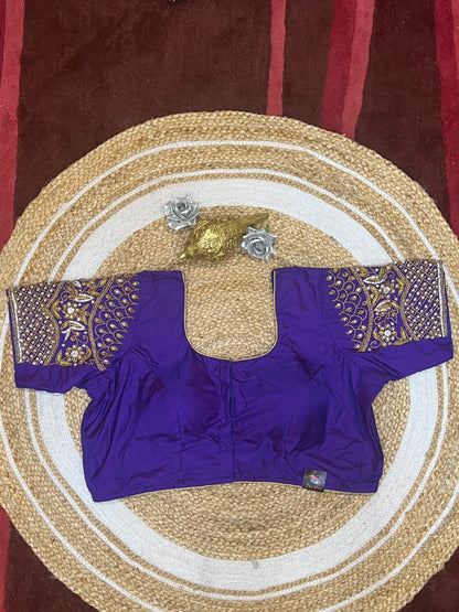 48” Size 18 Aari Worked Sari Blouse Indian Saree Top Silk Purple B131