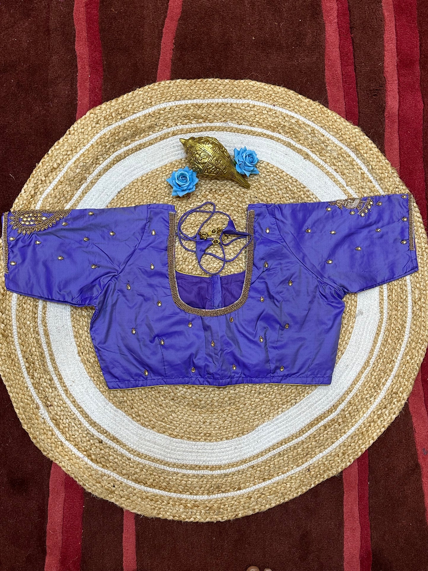46” Size 16 Aari Worked Sari Blouse Indian Saree Top Silk Lavender/ Purple B195