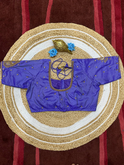 46” Size 16 Aari Worked Sari Blouse Indian Saree Top Silk Lavender/ Purple B195