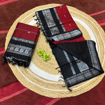 Maroon & Black Kalyani Silk Cotton Sari South Indian Saree S140