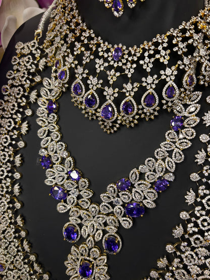 AD Bluish Purple and Silver Indian Bridal Necklace Haram set N37