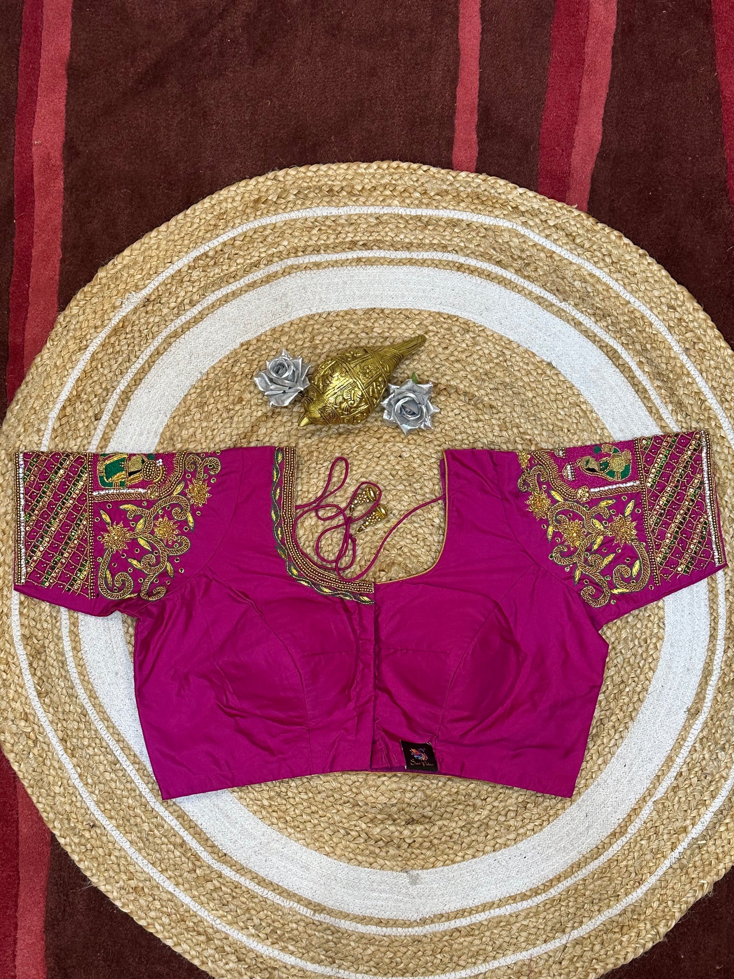 44” Size 14 Aari Worked Sari Blouse Indian Saree Top Silk Pink B136