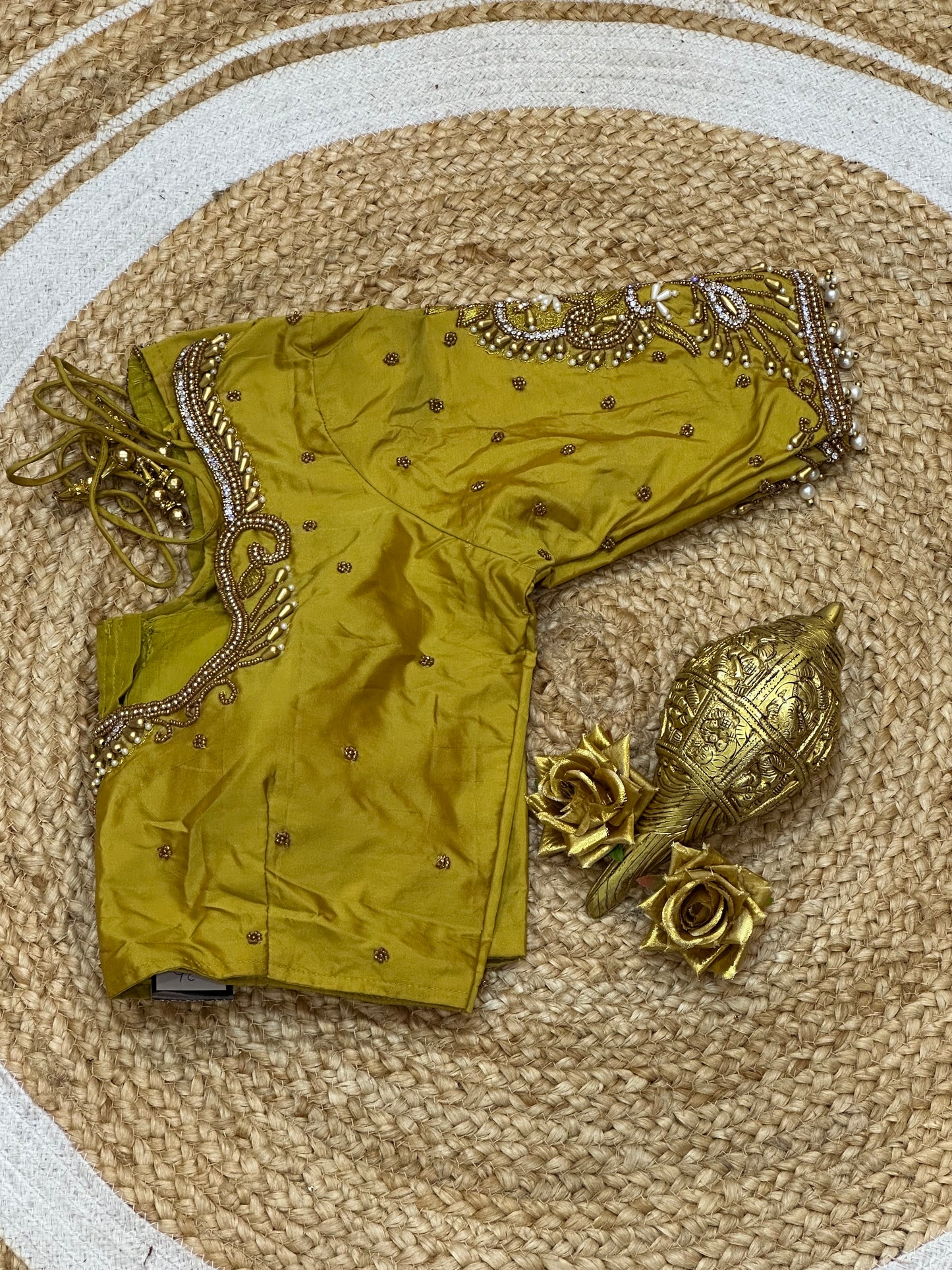 36” Small size Aari Worked Sari Blouse Indian Saree Mustard Yellow B215