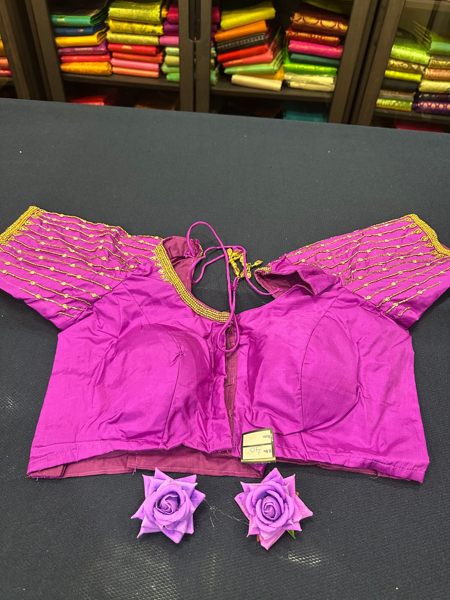 40” Aari hand Worked Sari Blouse Indian Top Choli Silk Pink B6