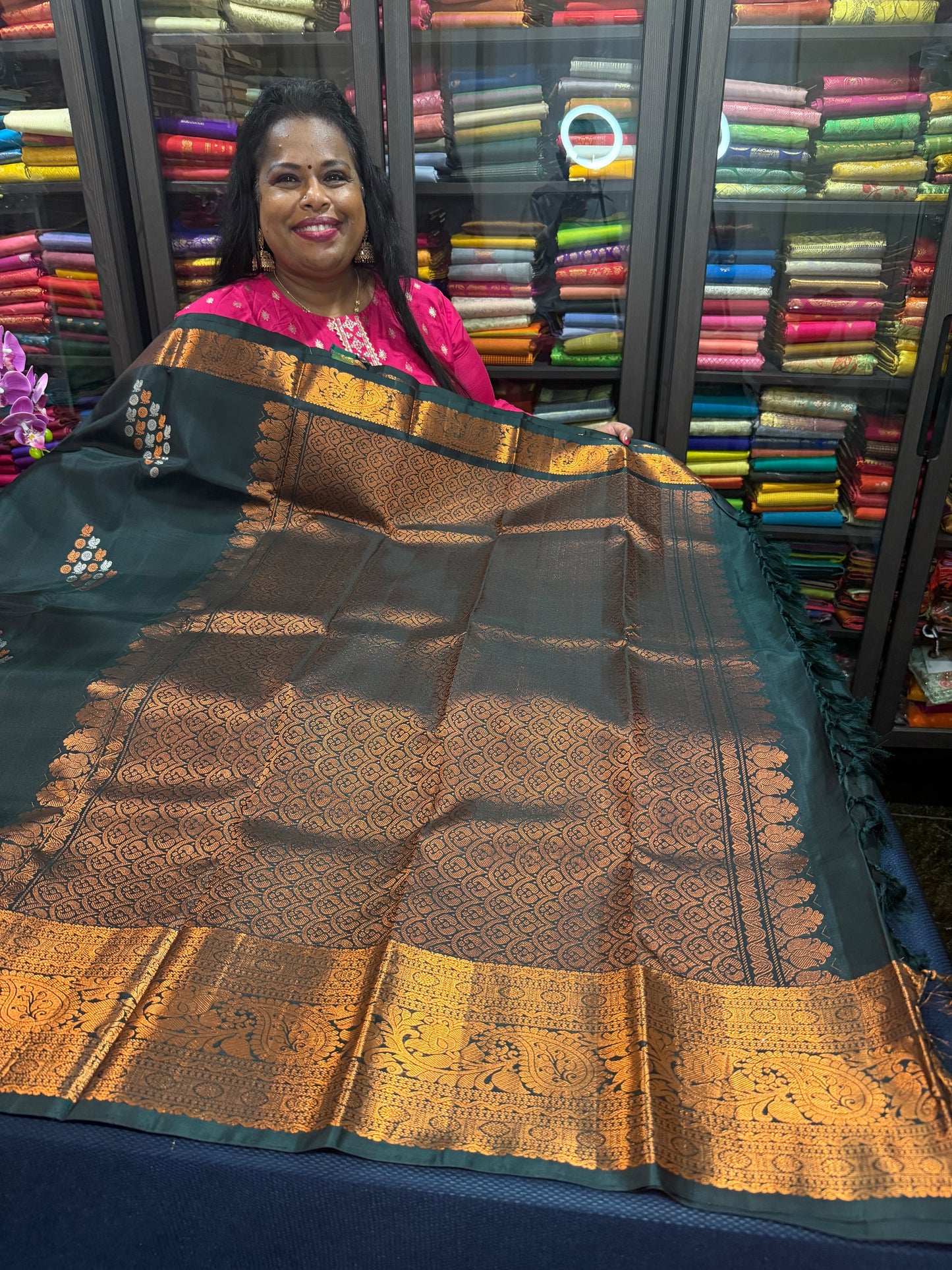 Kanchipuram Pure Silk handloom Saree Indian Kanjivaram Green Sari SPK368