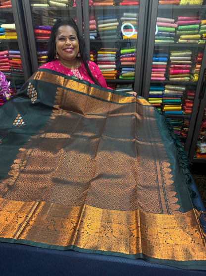Kanchipuram Pure Silk handloom Saree Indian Kanjivaram Green Sari SPK368