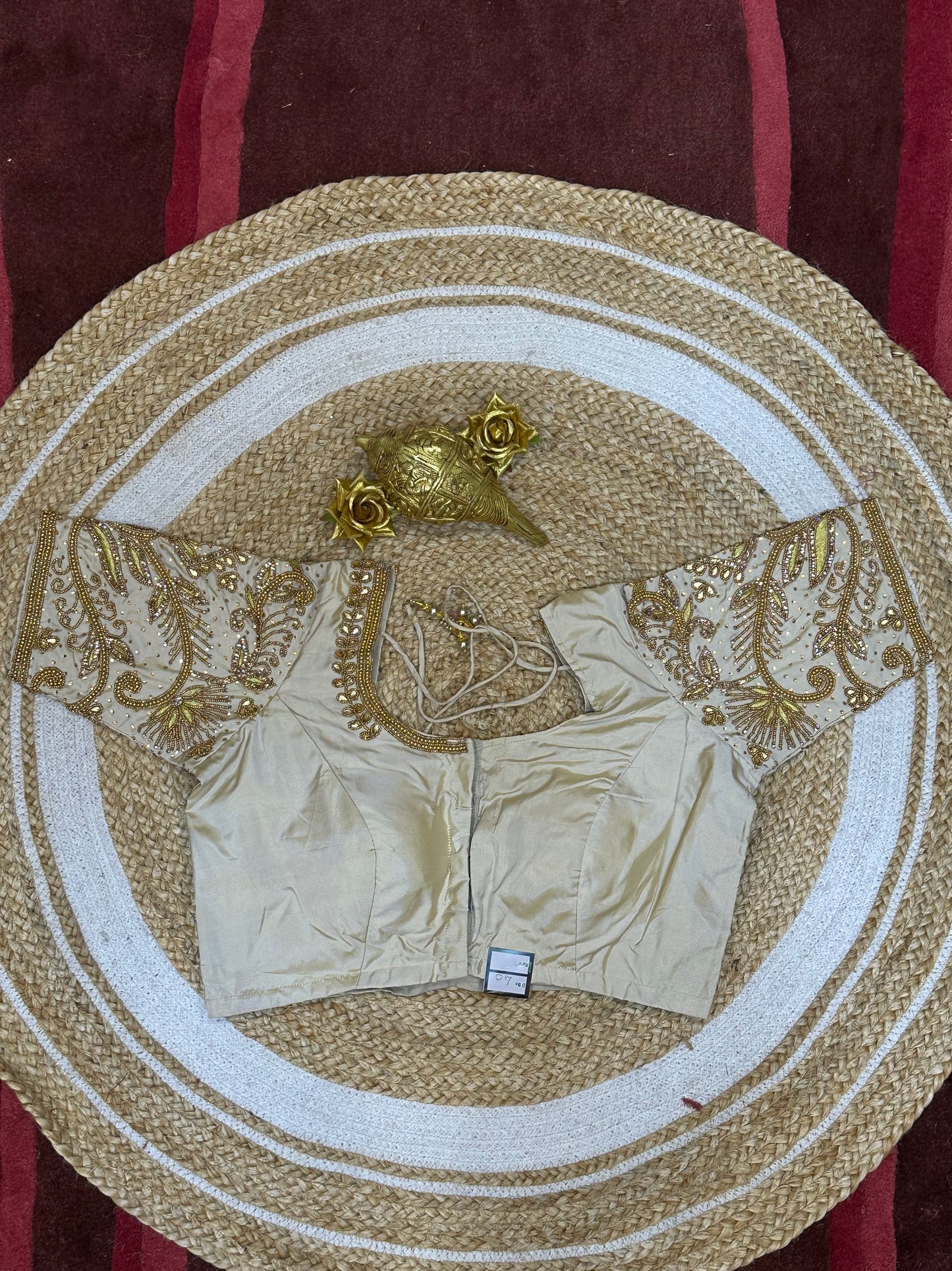 40” Size 10 Aari Worked Sari Blouse Indian Saree Top Silk Cream B85