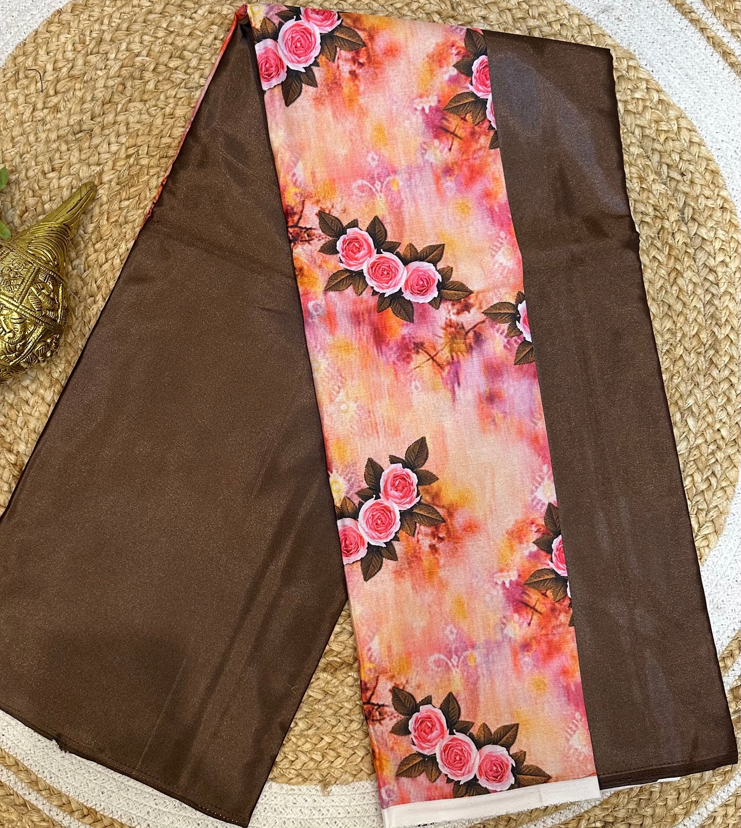 Fancy Party wear Satin Sari Indian Casual Brown Saree S98