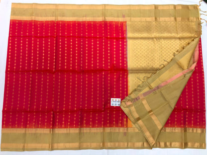 Pattu Soft Silk Indian Saree Pure Silk Sari Orangish Pink Golden SS44