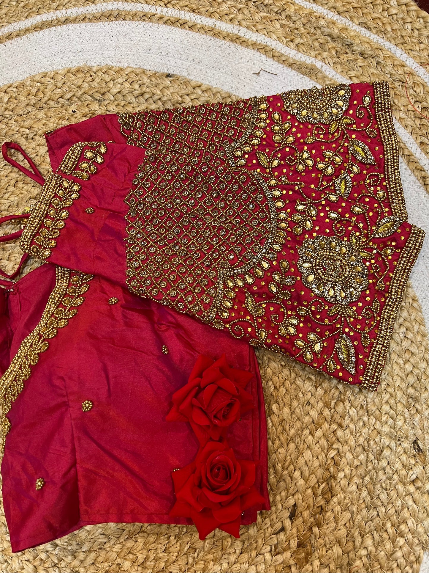 40” Bridal Aari hand Worked Sari Blouse Indian Top Choli Silk Red B39
