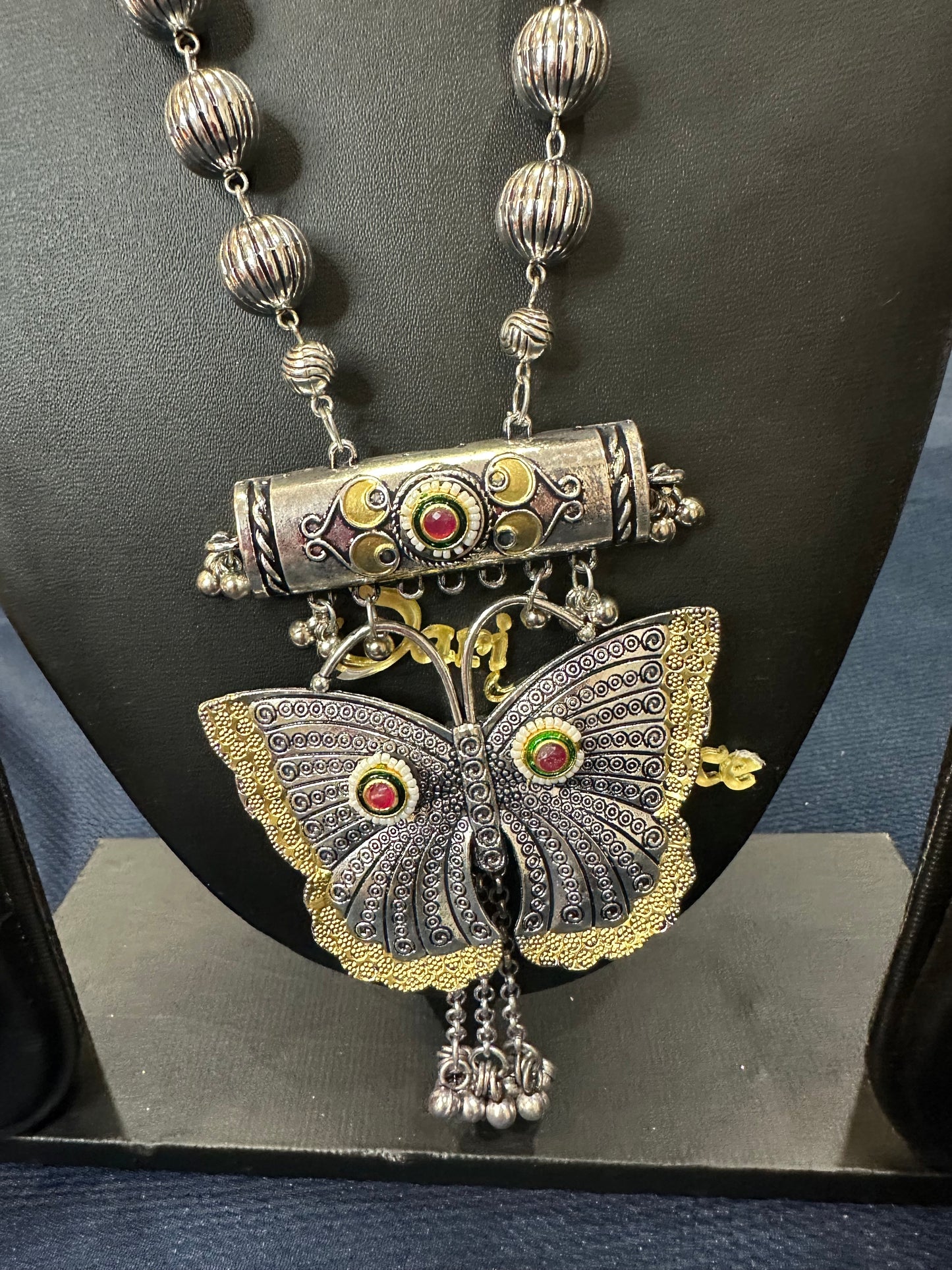 Oxidised Silver Necklace & Earrings Indian Jewellery Set Butterfly N80