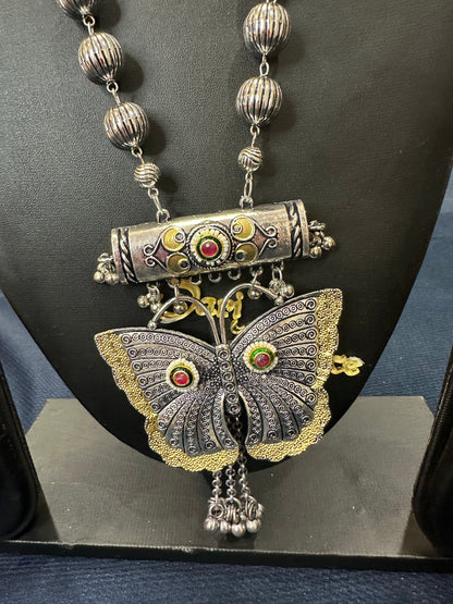 Oxidised Silver Necklace & Earrings Indian Jewellery Set Butterfly N80