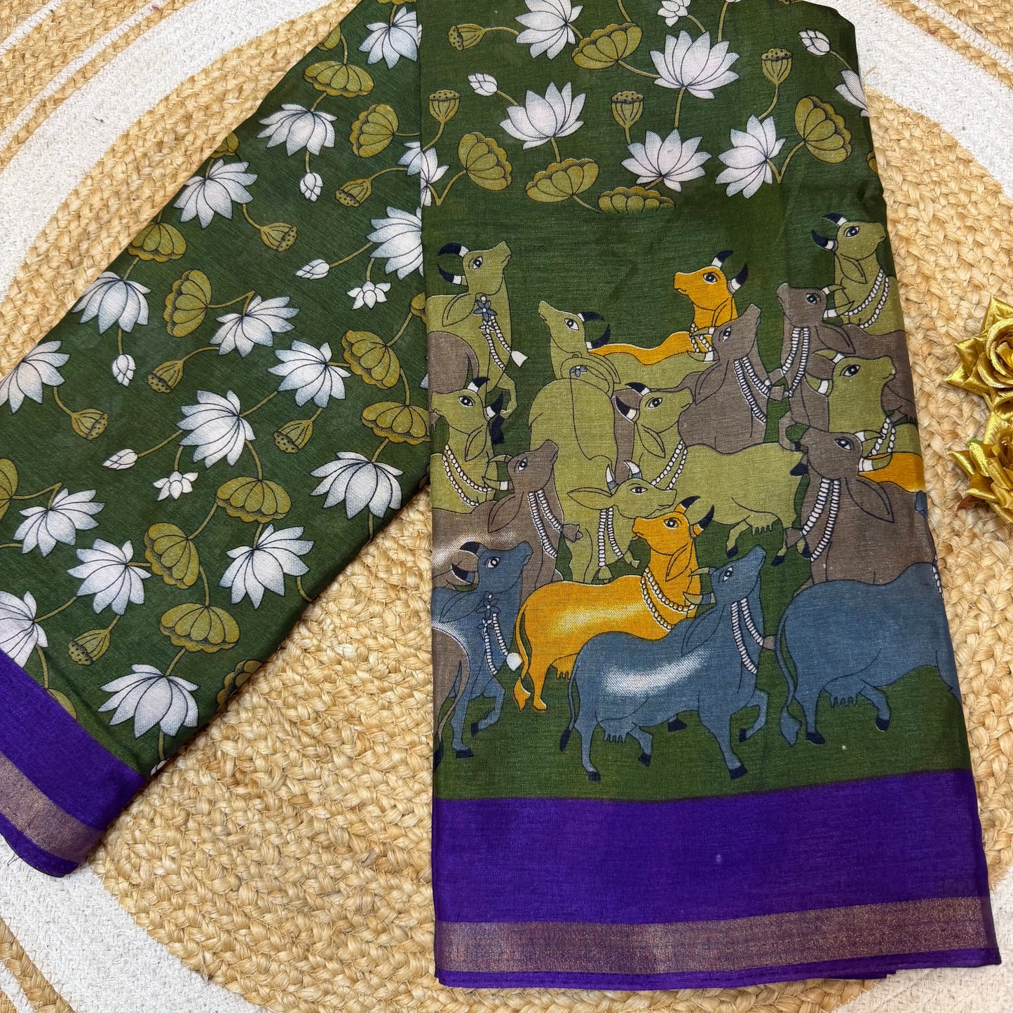 Yellow Indian Casual wear Saree Kalamkari Printed Sari S143