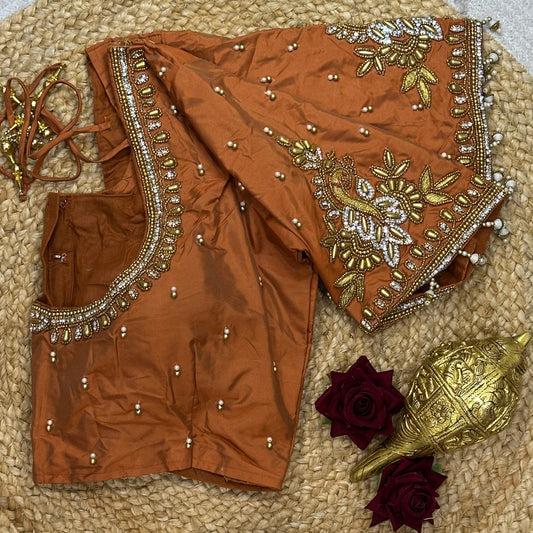 36” Small size Aari Worked Sari Blouse Indian Saree Antique Orange B207