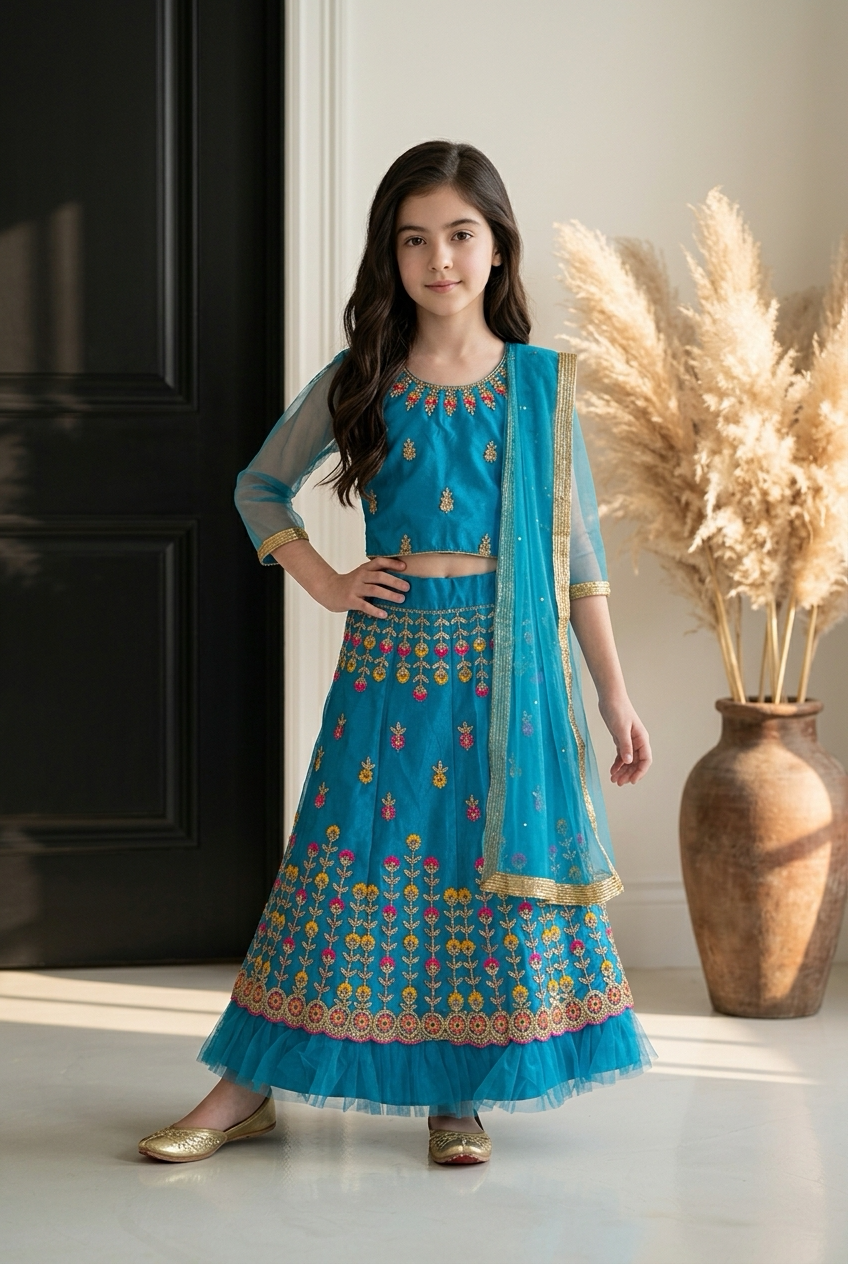 32” Size Age 7 to 9 Indian Lehenga Pavadai Sattai Skirt Top G80 Col 1