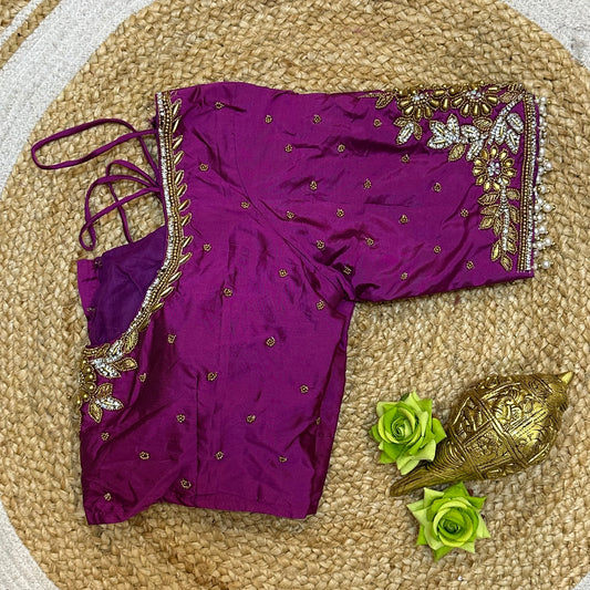 38” M Size 8 Aari Worked Sari Blouse Indian Saree Magenta B308