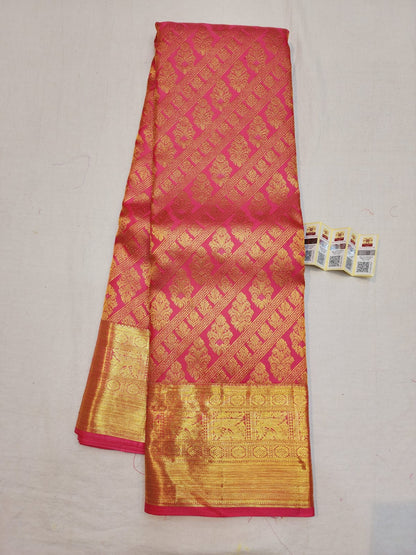 Kanchipuram Pure Silk Saree Pink & Gold Kanjivaram Sari| SPK138