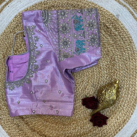44” Size 14 Aari Sari Blouse Indian Saree Top Metallic Purple B265
