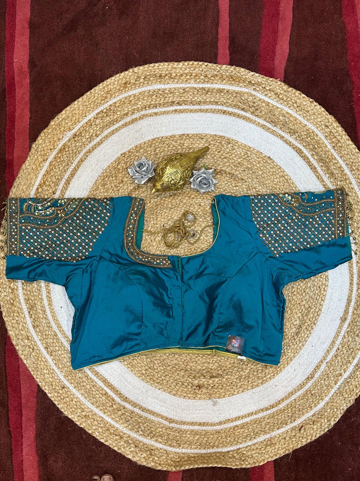 48” Size 18 Aari Worked Sari Blouse Indian Saree Top Silk B129