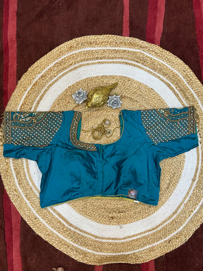 48” Size 18 Aari Worked Sari Blouse Indian Saree Top Silk B129