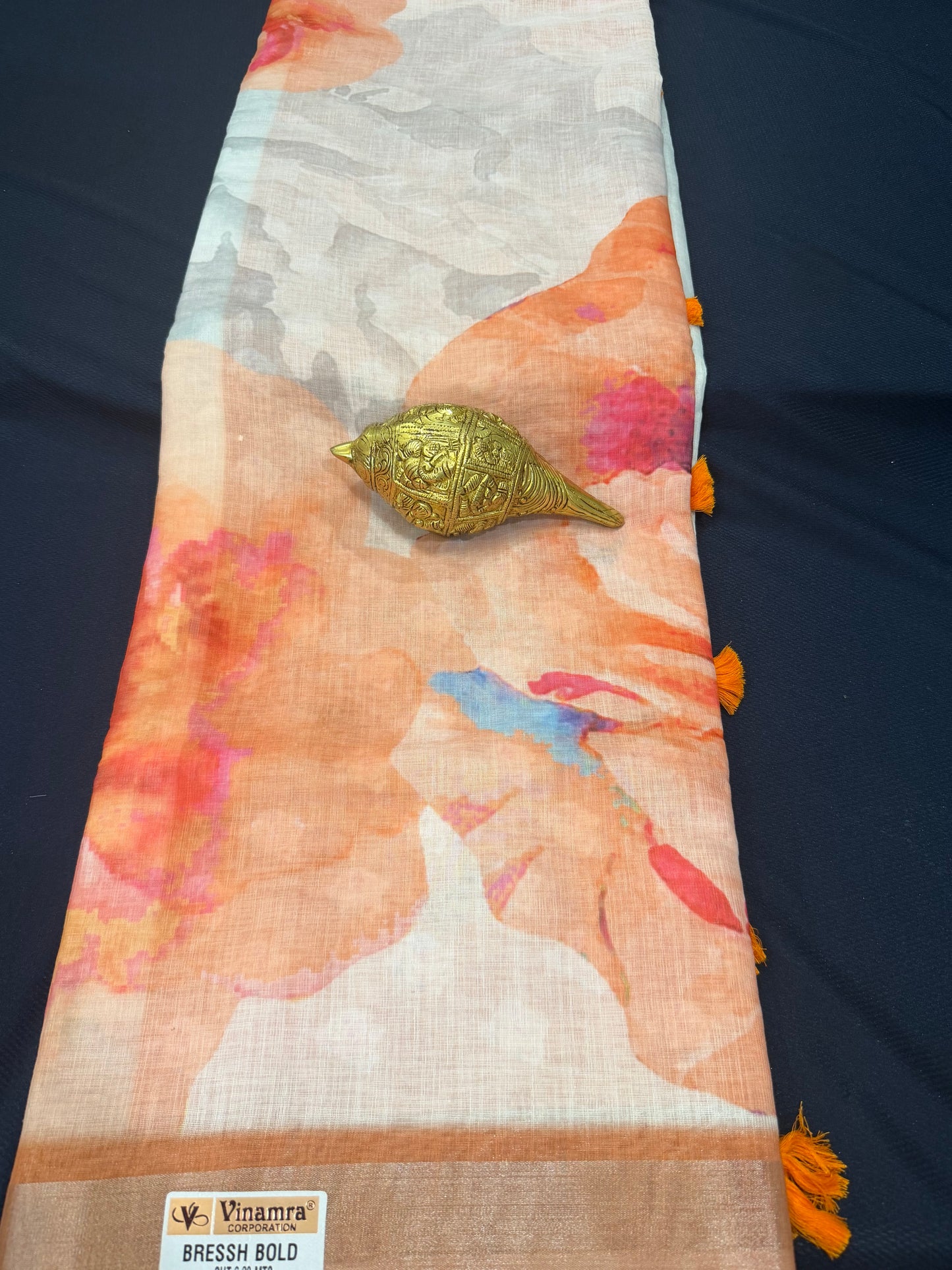 White & Green Digital Printed Linen Sari Indian casual Saree C5