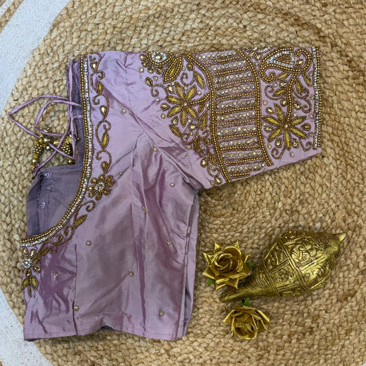 38” M Size 8 Aari Worked Sari Blouse Indian Saree Top Light Purple B282