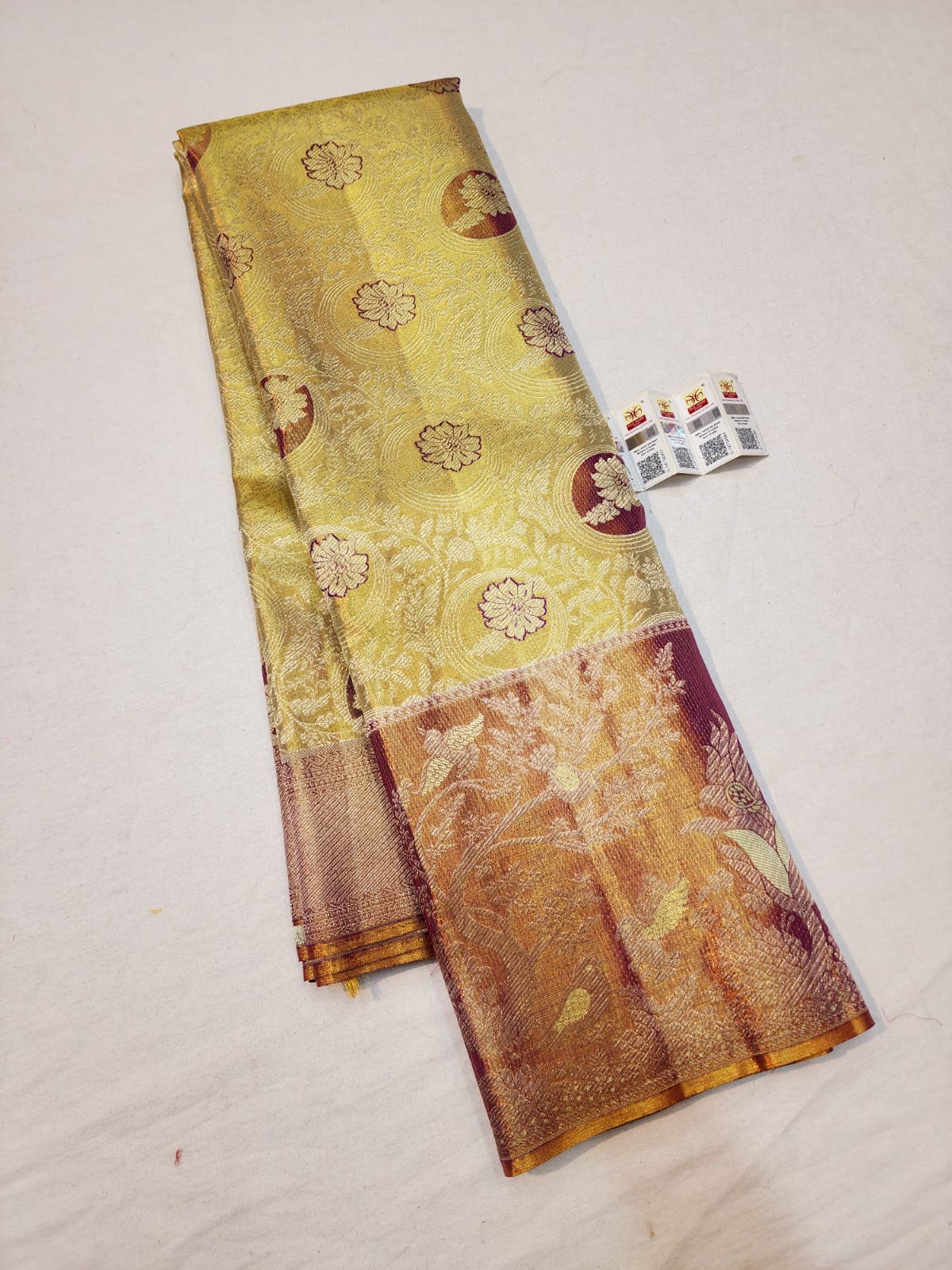 Kanchipuram Pure Silk Saree Bridal Cream Kanjivaram Sari SPK246