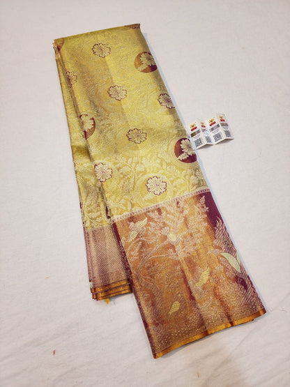 Kanchipuram Pure Silk Saree Bridal Cream Kanjivaram Sari SPK246