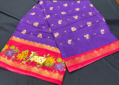 Blue Pichwai Silk Sari Indian Fancy Saree C4