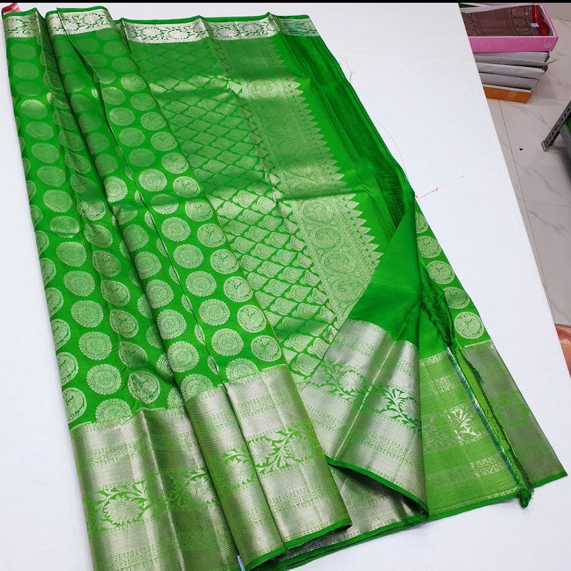 Kanchipuram Pure Silk Saree Green Kanjivaram Sari| SPK151