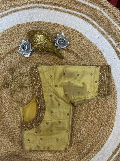 34” XS Aari Worked Sari Blouse Indian Saree Top Silk Gold B104