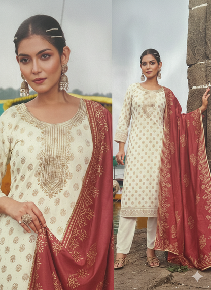 Indian Ladies Outfit White / Cream Rayon Salwar Kameez Kurti Suit SS32