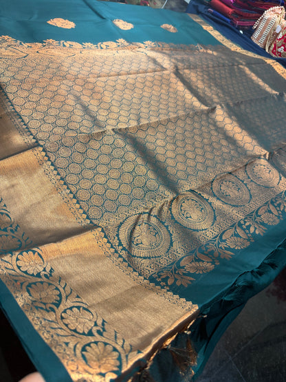 Kanchipuram Pure Silk Saree Green Kanjivaram Sari SPK230