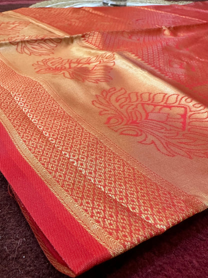 Art Silk Sari Indian Fancy Saree Red & Gold S72