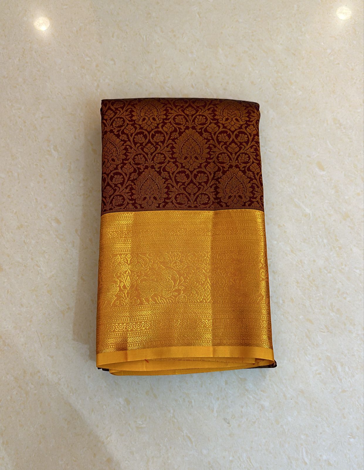 1g Gold Kanchipuram Pure Silk Saree Maroon Yellow Kanjivaram Sari| SPK177