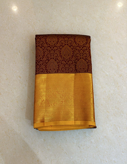 1g Gold Kanchipuram Pure Silk Saree Maroon Yellow Kanjivaram Sari| SPK177