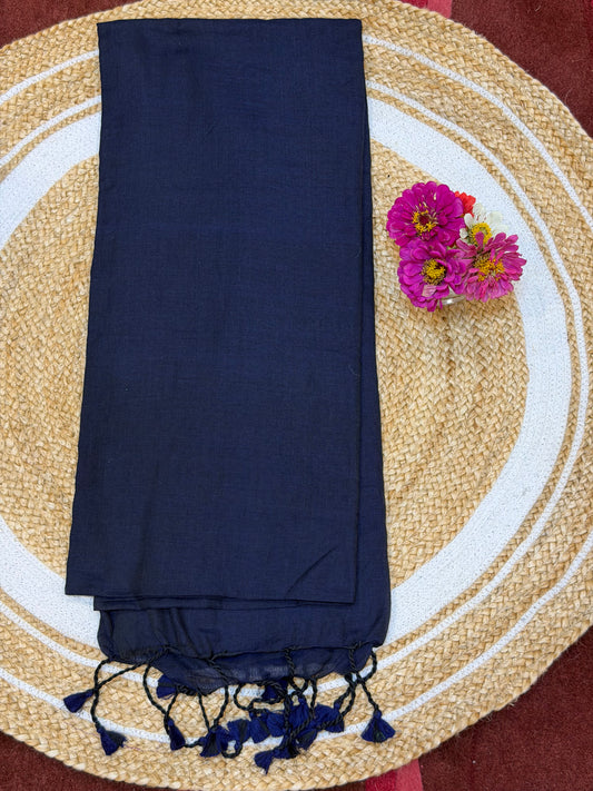 Khadi Soft Cotton Linen Sari Indian Saree Navy Blue  S10